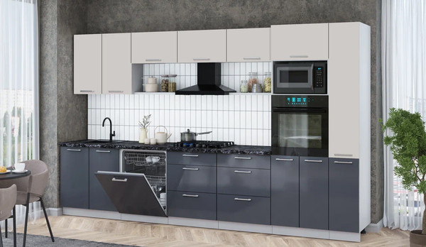 Изображение товара Кухонный гарнитур Интерлиния Мила Gloss 3.5-ПМ1 (асфальт глянец/кашемир/кастилло темный)