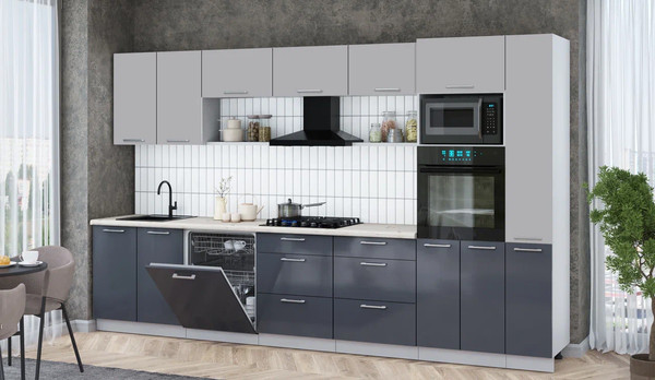 Изображение товара Кухонный гарнитур Интерлиния Мила Gloss 3.5-ПМ1 (асфальт глянец/грей/бискайская сосна)