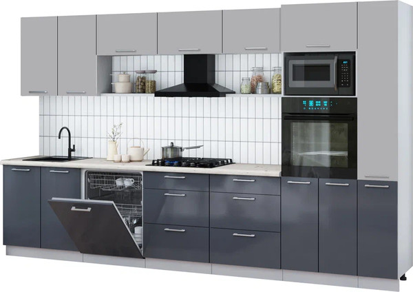 Изображение товара Кухонный гарнитур Интерлиния Мила Gloss 3.5-ПМ1 (асфальт глянец/грей/бискайская сосна)