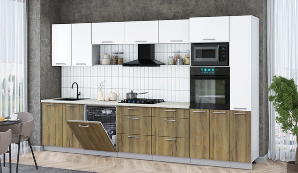 Изображение товара Кухонный гарнитур Интерлиния Мила Gloss 3.5-ПМ1 (дуб вотан/белый/опал светлый)