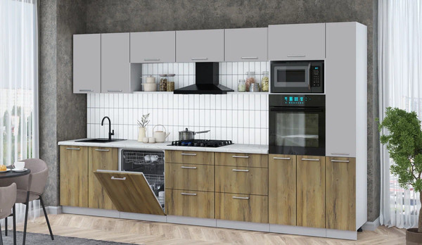 Изображение товара Кухонный гарнитур Интерлиния Мила Gloss 3.5-ПМ1 (дуб вотан/грей/серый каспий)