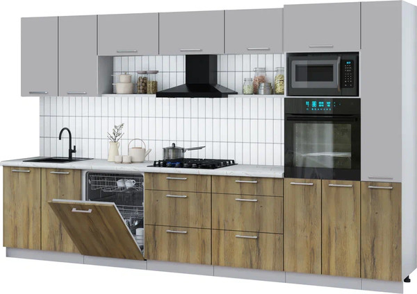 Изображение товара Кухонный гарнитур Интерлиния Мила Gloss 3.5-ПМ1 (дуб вотан/грей/серый каспий)