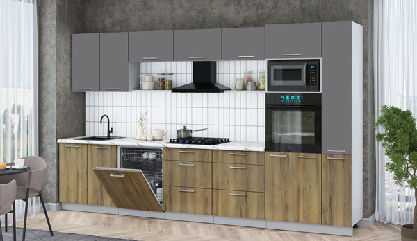 Изображение товара Кухонный гарнитур Интерлиния Мила Gloss 3.5-ПМ1 (дуб вотан/серый/белый гранит)