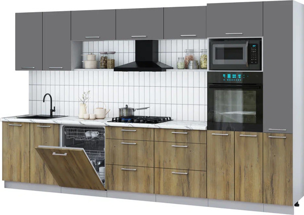 Изображение товара Кухонный гарнитур Интерлиния Мила Gloss 3.5-ПМ1 (дуб вотан/серый/белый гранит)