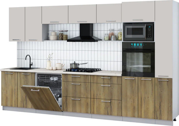 Изображение товара Кухонный гарнитур Интерлиния Мила Gloss 3.5-ПМ1 (дуб вотан/кашемир/бискайская сосна)