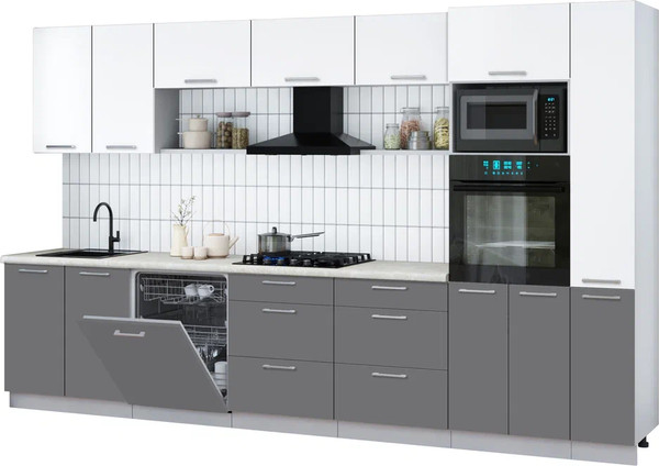 Изображение товара Кухонный гарнитур Интерлиния Мила Gloss 3.5-ПМ1 (серый/белый/опал светлый)