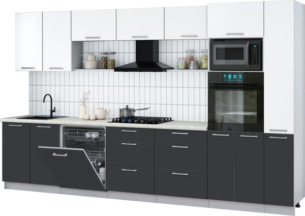 Изображение товара Кухонный гарнитур Интерлиния Мила Gloss 3.5-ПМ1 (пепел/белый/опал светлый)