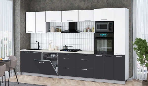 Изображение товара Кухонный гарнитур Интерлиния Мила Gloss 3.5-ПМ1 (пепел/белый/опал светлый)