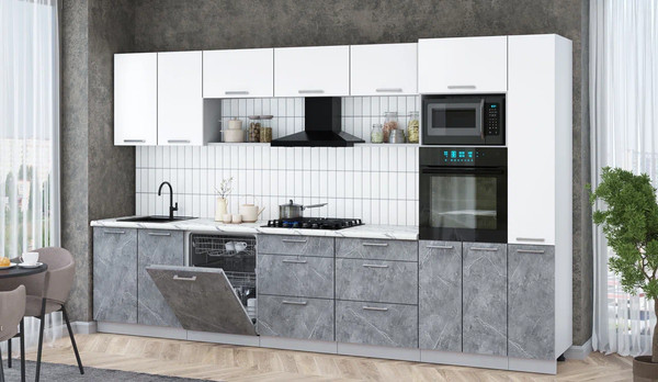 Изображение товара Кухонный гарнитур Интерлиния Мила Gloss 3.5-ПМ1 (керамика/белый/белый гранит)