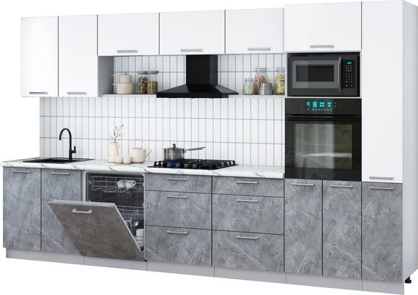 Изображение товара Кухонный гарнитур Интерлиния Мила Gloss 3.5-ПМ1 (керамика/белый/белый гранит)
