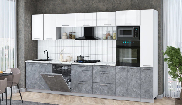 Изображение товара Кухонный гарнитур Интерлиния Мила Gloss 3.5-ПМ1 (керамика/белый глянец/белый гранит)