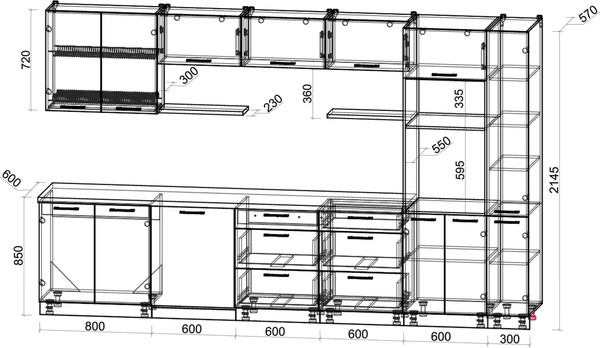 Изображение товара Кухонный гарнитур Интерлиния Мила Gloss 3.5-ПМ1 (красный глянец/красный глянец/кастилло темный)