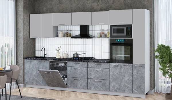 Изображение товара Кухонный гарнитур Интерлиния Мила Gloss 3.5-ПМ1 (керамика/грей/кастилло темный)