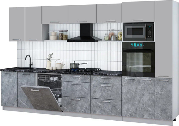 Изображение товара Кухонный гарнитур Интерлиния Мила Gloss 3.5-ПМ1 (керамика/грей/кастилло темный)