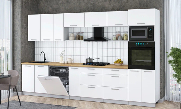 Изображение товара Кухонный гарнитур Интерлиния Мила Gloss 3.5-ПМ1-2 (белый/белый/дуб бунратти)