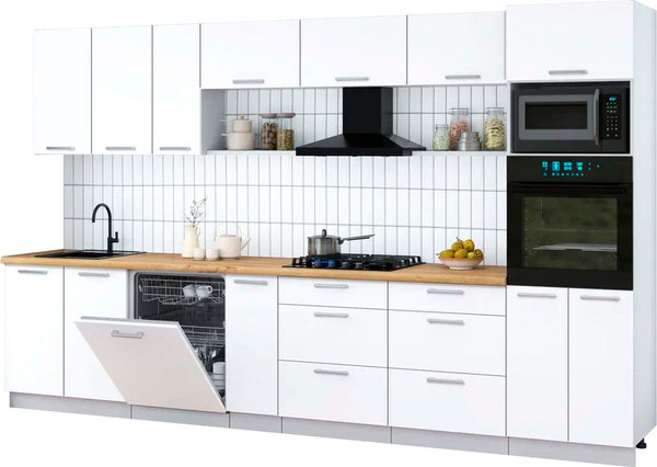 Изображение товара Кухонный гарнитур Интерлиния Мила Gloss 3.5-ПМ1-2 (белый/белый/дуб бунратти)