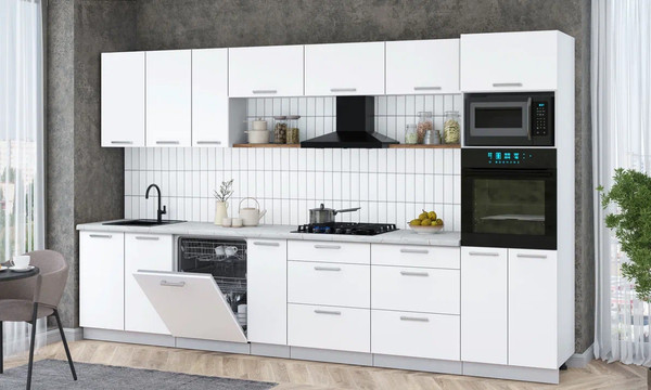 Изображение товара Кухонный гарнитур Интерлиния Мила Gloss 3.5-ПМ1-2 (белый/белый/серый каспий)