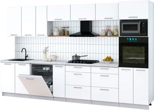 Изображение товара Кухонный гарнитур Интерлиния Мила Gloss 3.5-ПМ1-2 (белый/белый/серый каспий)