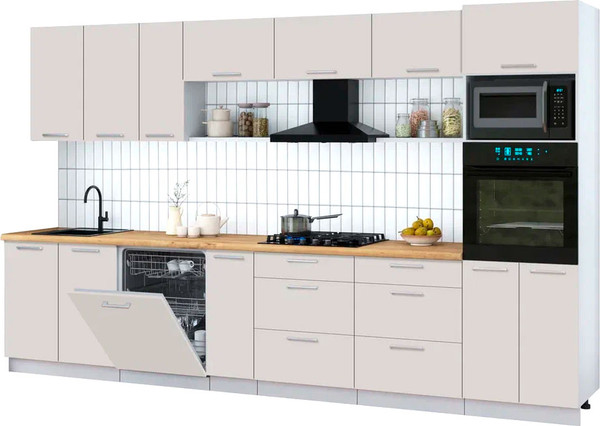 Изображение товара Кухонный гарнитур Интерлиния Мила Gloss 3.5-ПМ1-2 (кашемир/кашемир/дуб бунратти)