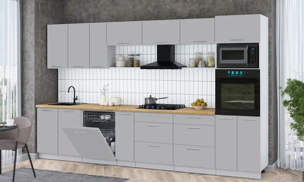 Изображение товара Кухонный гарнитур Интерлиния Мила Gloss 3.5-ПМ1-2 (грей/грей/дуб бунратти)