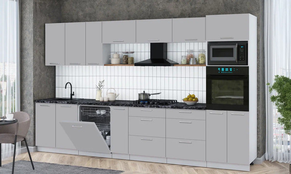 Изображение товара Кухонный гарнитур Интерлиния Мила Gloss 3.5-ПМ1-2 (грей/грей/кастилло темный)