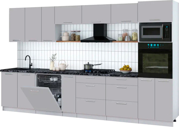Изображение товара Кухонный гарнитур Интерлиния Мила Gloss 3.5-ПМ1-2 (грей/грей/кастилло темный)