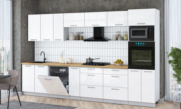 Изображение товара Кухонный гарнитур Интерлиния Мила Gloss 3.5-ПМ1-2 (белый глянец/белый глянец/дуб бунратти)