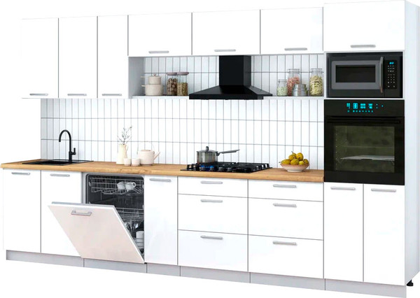 Изображение товара Кухонный гарнитур Интерлиния Мила Gloss 3.5-ПМ1-2 (белый глянец/белый глянец/дуб бунратти)