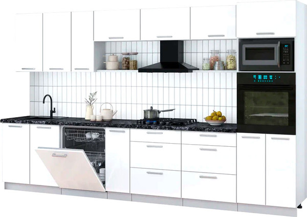 Изображение товара Кухонный гарнитур Интерлиния Мила Gloss 3.5-ПМ1-2 (белый глянец/белый глянец/кастилло темный)