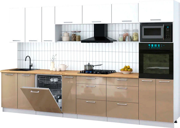 Изображение товара Кухонный гарнитур Интерлиния Мила Gloss 3.5-ПМ1-2 (капучино глянец/белый/дуб бунратти)