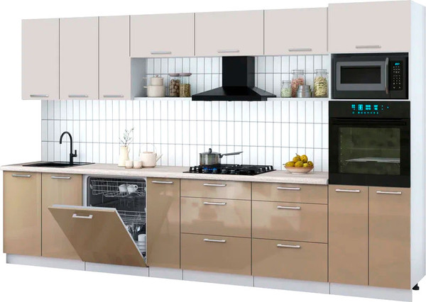 Изображение товара Кухонный гарнитур Интерлиния Мила Gloss 3.5-ПМ1-2 (капучино глянец/кашемир/травертин серый)