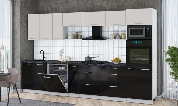 Изображение товара Кухонный гарнитур Интерлиния Мила Gloss 3.5-ПМ1-2 (черный глянец/кашемир/кастилло темный)