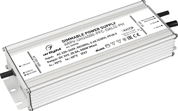 Блок питания для светильника Arlight ARPV-UH24500-PFC-DALI2-PH 24V 20.8A 500W / 039955 — фото 6