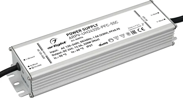 Блок питания для светильника Arlight ARPV-UH24320-PFC-55C 24V 13.3A 320W / 040976 — фото 6