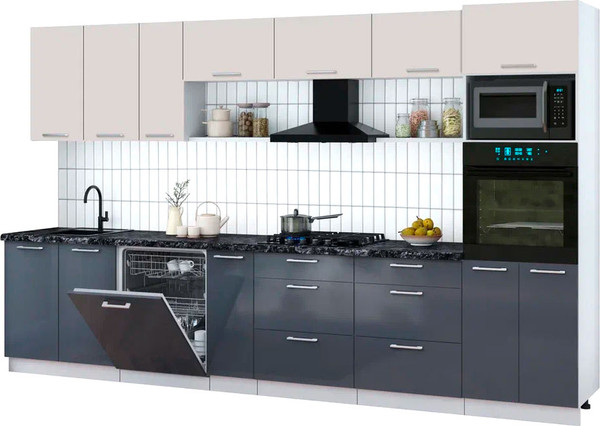 Изображение товара Кухонный гарнитур Интерлиния Мила Gloss 3.5-ПМ1-2 (асфальт глянец/кашемир/кастилло темный)