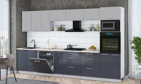 Изображение товара Кухонный гарнитур Интерлиния Мила Gloss 3.5-ПМ1-2 (асфальт глянец/грей/бискайская сосна)