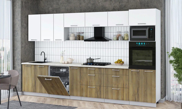 Изображение товара Кухонный гарнитур Интерлиния Мила Gloss 3.5-ПМ1-2 (дуб вотан/белый/опал светлый)