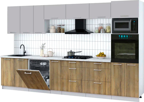 Изображение товара Кухонный гарнитур Интерлиния Мила Gloss 3.5-ПМ1-2 (дуб вотан/грей/серый каспий)