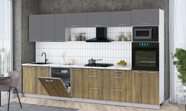 Изображение товара Кухонный гарнитур Интерлиния Мила Gloss 3.5-ПМ1-2 (дуб вотан/серый/белый гранит)