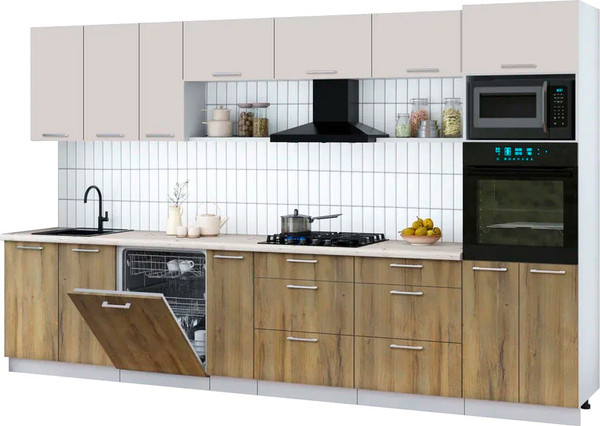 Изображение товара Кухонный гарнитур Интерлиния Мила Gloss 3.5-ПМ1-2 (дуб вотан/кашемир/бискайская сосна)