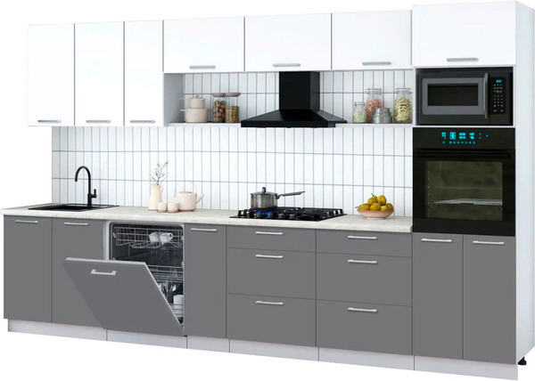 Изображение товара Кухонный гарнитур Интерлиния Мила Gloss 3.5-ПМ1-2 (серый/белый/опал светлый)