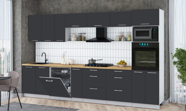 Изображение товара Кухонный гарнитур Интерлиния Мила Gloss 3.5-ПМ1-2 (пепел/пепел/дуб бунратти)