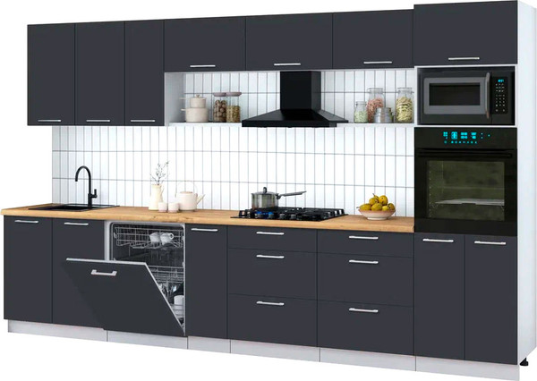 Изображение товара Кухонный гарнитур Интерлиния Мила Gloss 3.5-ПМ1-2 (пепел/пепел/дуб бунратти)