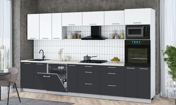 Изображение товара Кухонный гарнитур Интерлиния Мила Gloss 3.5-ПМ1-2 (пепел/белый/опал светлый)