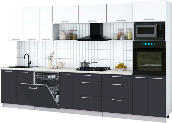 Изображение товара Кухонный гарнитур Интерлиния Мила Gloss 3.5-ПМ1-2 (пепел/белый/опал светлый)