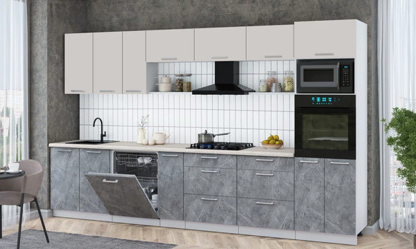 Изображение товара Кухонный гарнитур Интерлиния Мила Gloss 3.5-ПМ1-2 (керамика/кашемир/травертин серый)