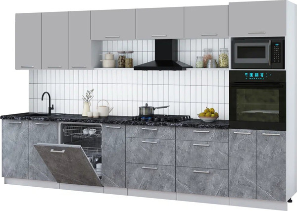 Изображение товара Кухонный гарнитур Интерлиния Мила Gloss 3.5-ПМ1-2 (керамика/грей/кастилло темный)