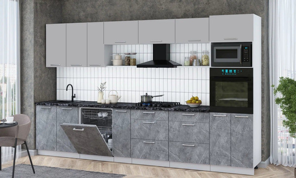 Изображение товара Кухонный гарнитур Интерлиния Мила Gloss 3.5-ПМ1-2 (керамика/грей/кастилло темный)