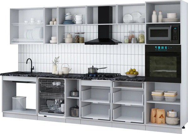 Изображение товара Кухонный гарнитур Интерлиния Мила Gloss 3.5-ПМ1-2 (керамика/грей/кастилло темный)