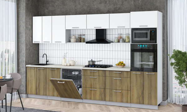 Изображение товара Кухонный гарнитур Интерлиния Мила Gloss 3.4-ПМ1-2 (дуб вотан/белый/опал светлый)